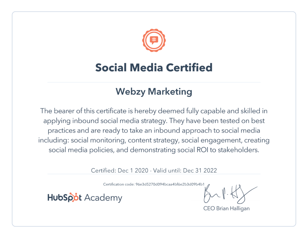 Webzy Marketing Social Media Certified